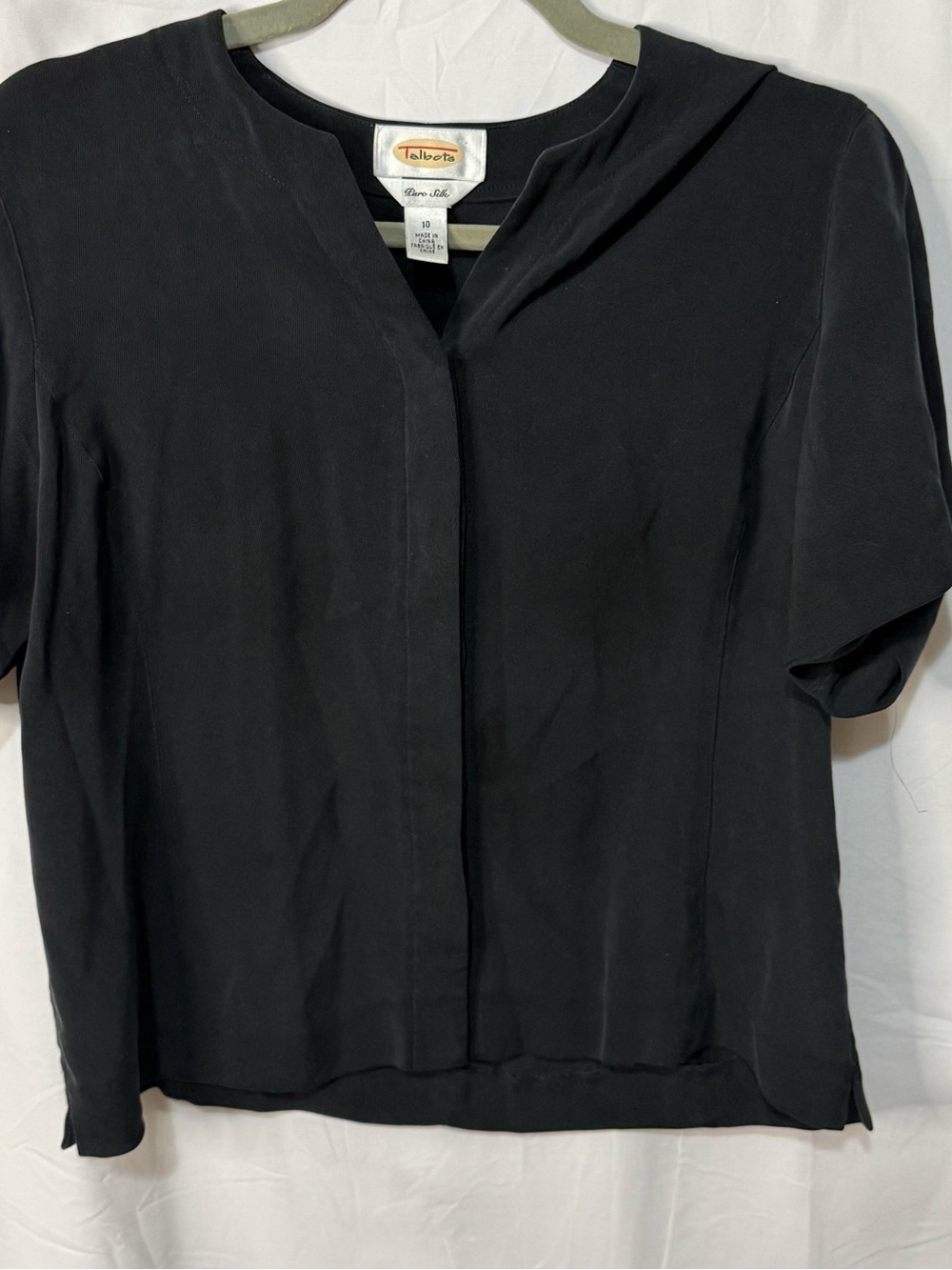 Talbots Black Short Sleeve V-Neck Pure Silk  Blouse